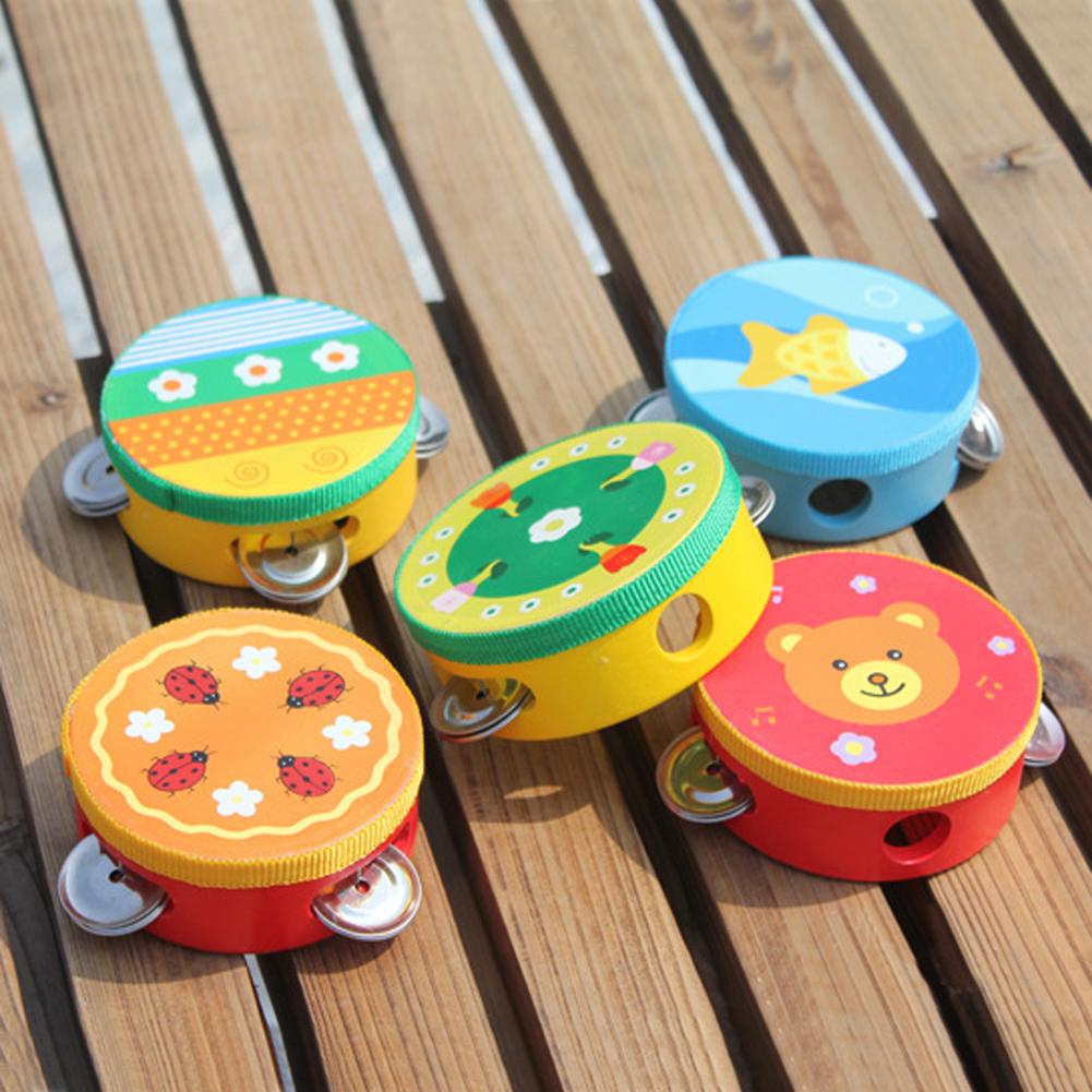 10 Cm Bloem Tamboerijn Educatief Cartoon Musical Tambourine Beat Instrument Hand Drum Speelgoed Houten Handtrommel Tamboerijn