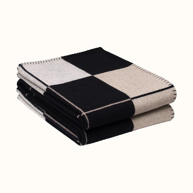 Couverture Plaid H en cachemire tricotée, châle en laine douce, châle, Portable et , canapé-lit, polaire, Cape de , 135x170cm: Black blanket