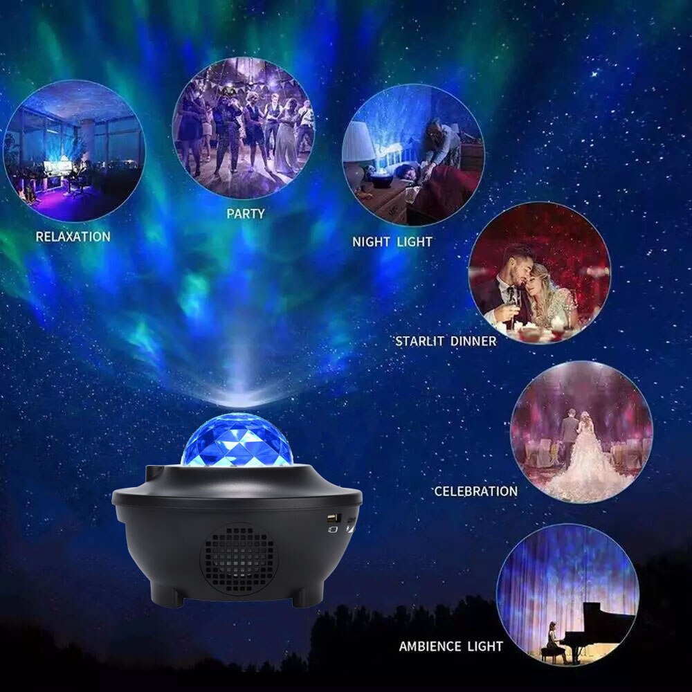 Led stjernehimmel projektor musikk bluetooth usb fe lys rotere stjerne galakse lys projektor lampe led nattlys