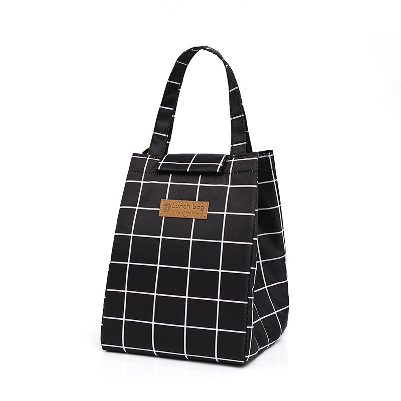 Saco de almoço portátil novo térmico isolado lancheira tote cooler bolsa pequeno-almoço caixa de alimentos escola sacos de armazenamento de alimentos: Black white grid