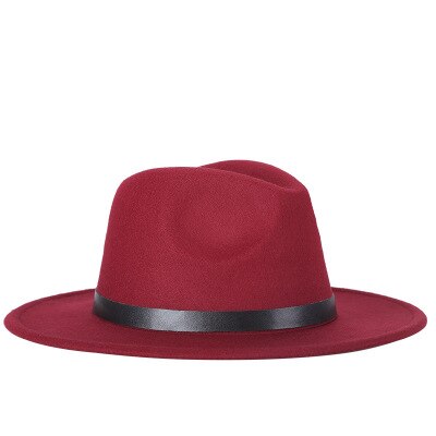 Fedora hat mænd kvinder imitation uldne vinter kvinder filthuer mænd sort top jazz hat fedoras chapeau sombrero mujer: Rødvin