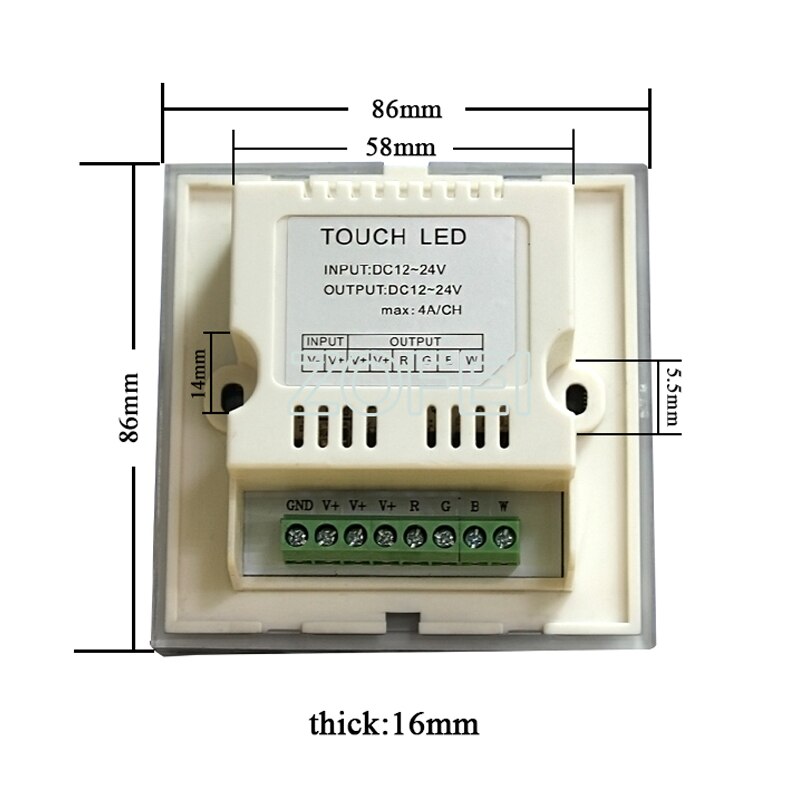 RGBW LED Touch Panel Controller - 12V-24V Dæmper til RGB Neon LED Bånd