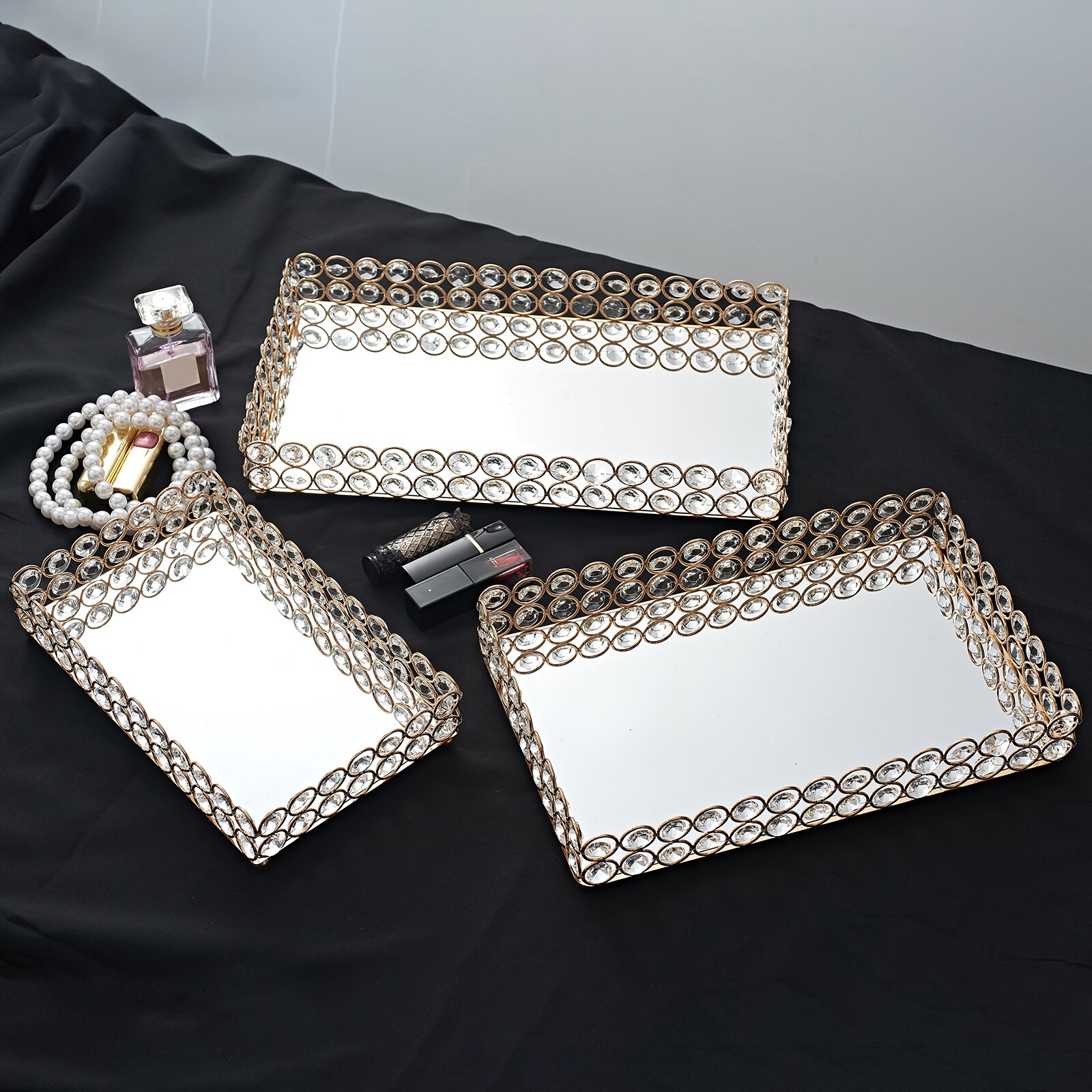 Miroir or verre bougie support de plaque commode vanité plateau parfum affichage