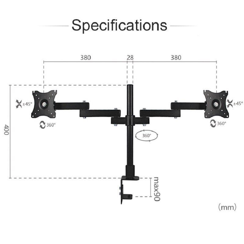 HILLPORT 10-27" Full Motion Dual Monitor Desktop Stand Holder Clamp Grommet Hole Base PC Mount Foldable Arm Soporte Support XD50: XD50-400