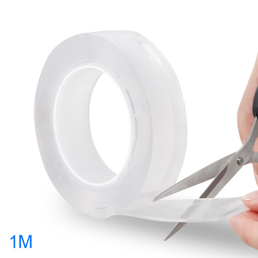 1/2/3/5m Reusable Double-Sided Adhesive Nano Transparent Tape Removable Sticker Washable Adhesive Loop Disks Tie Glue Gadget: 1m