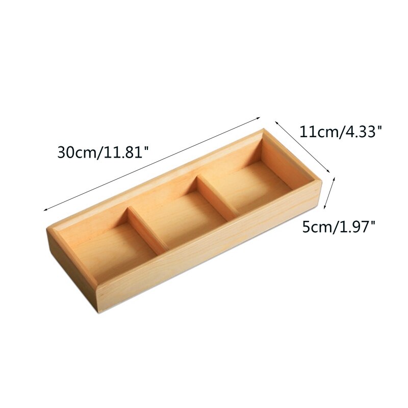 Multi Grid Snack Box Serving Tray Japanese Style Wooden Sushi Plate Candy Dessert Cuisine Storage Container: Small three grids