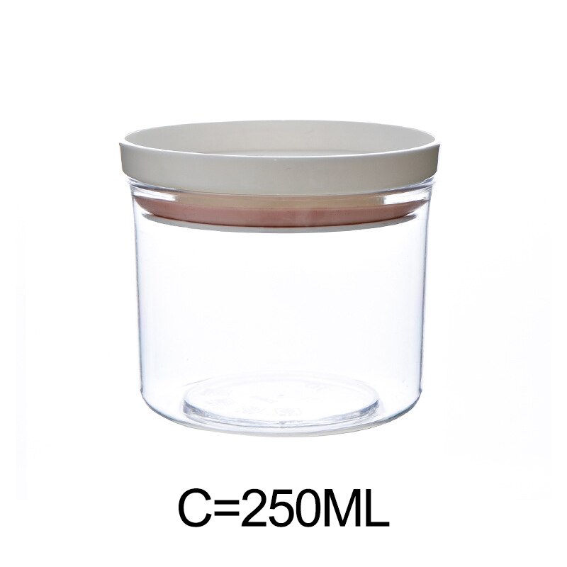 Glass Transparent 250ml-700ml Kitchen Storage Bottles Sealed Plastic Lid Jar Can be Stacked Grain Storage Tank Tea Coffee Beans: 250ml-Pink