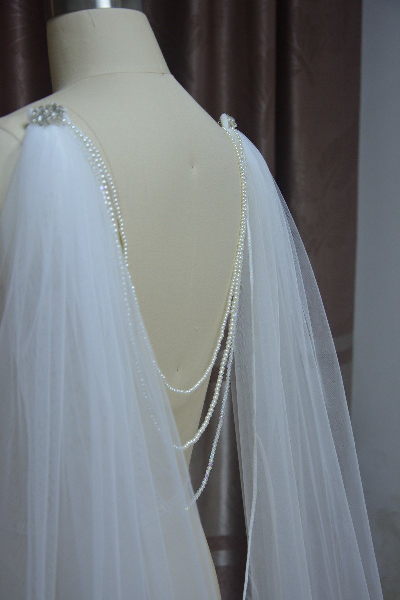 Bruids Cape, Bruiloft Cape, Sluier Cape, Bruiloft Cape Sluier, Bridal Cape Sluier, kristal Cape Sluier Kralen Sluier Bruiloft Accessoires