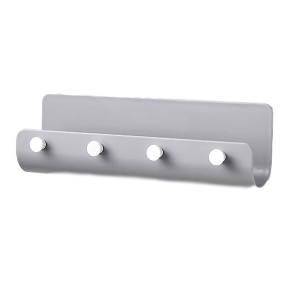 Wall-mounted Key Hanger Rack 4 Hooks Plastic Key Holder Hook Decorative Wall Shelf U-shaped Storage Rack Organizer Home Decor: Grey