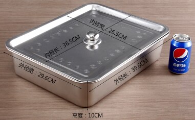 Bandeja quadrada para churrasco, 1mm, 304 de aço inoxidável, placa retangular, grelha de fundo reto para peixe, recipiente de comida e churrasco: 40x30x10cm