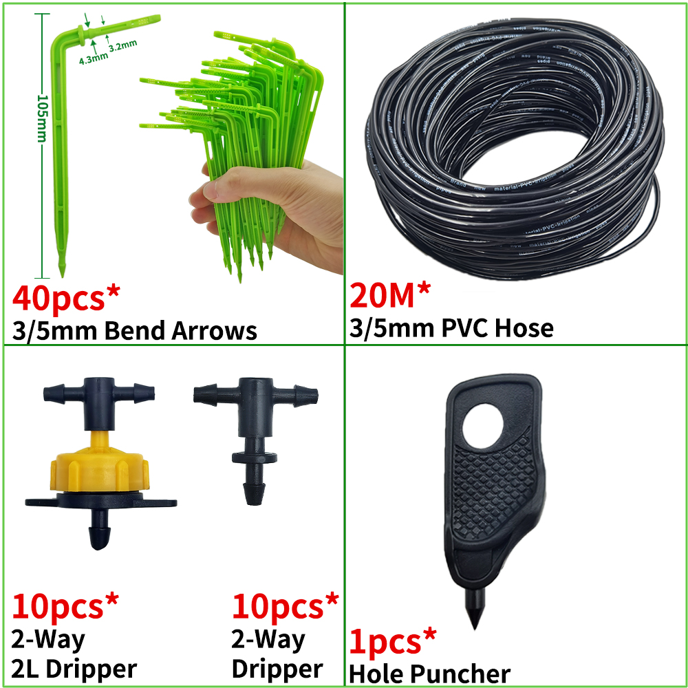 Kas Druppelirrigatie 4-weg 3/5mm Druppelpijl 2-weg Zender Irrigatie Watering Systeem voor Pot Tuin Gazon 10 set/20 set: Blauw
