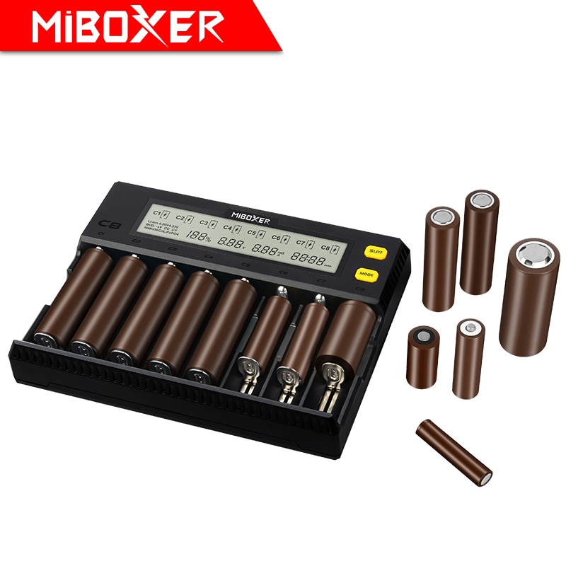 MiBOXER C8 Battery Charger 8 Slots LCD Display for Li-ion LiFePO4 Ni-MH Ni-Cd AA 21700 20700 26650 18650 17670 RCR123 18700