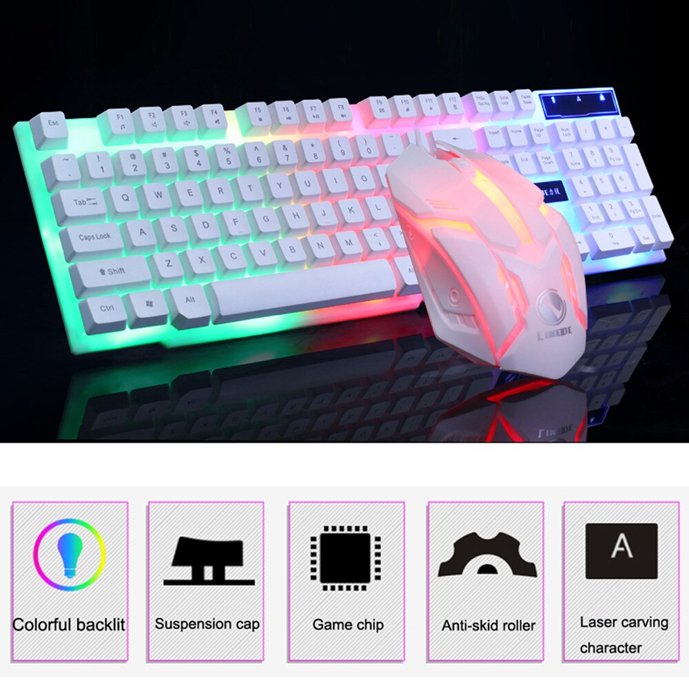 Kleurrijke Led Verlichte Backlit Usb Wired Pc Rainbow Gaming Toetsenbord Muis Set Gamer Gaming Muis En Toetsenbord Kit Home Office