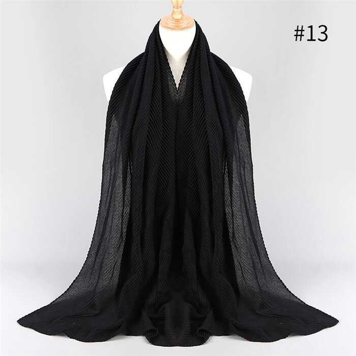 Offre Spéciale plissé maxi hijabs écharpe châle plaine maxi musulman hijab femmes rides foulards châles doux silencieux 1 pc: color13 black