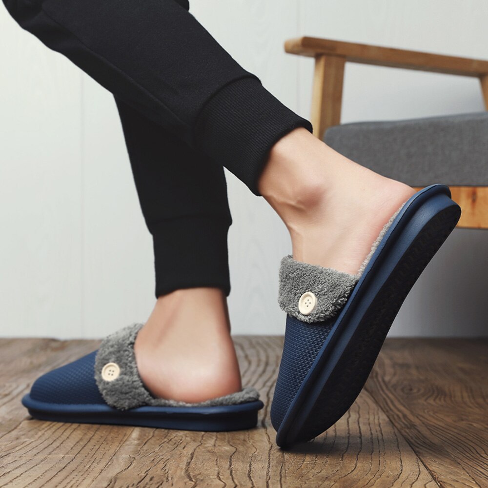 Zapatillas de EVA impermeables para hombre, pantuflas calientes de felpa informales para interior, de algodón, pantuflas para el hogar, invierno,