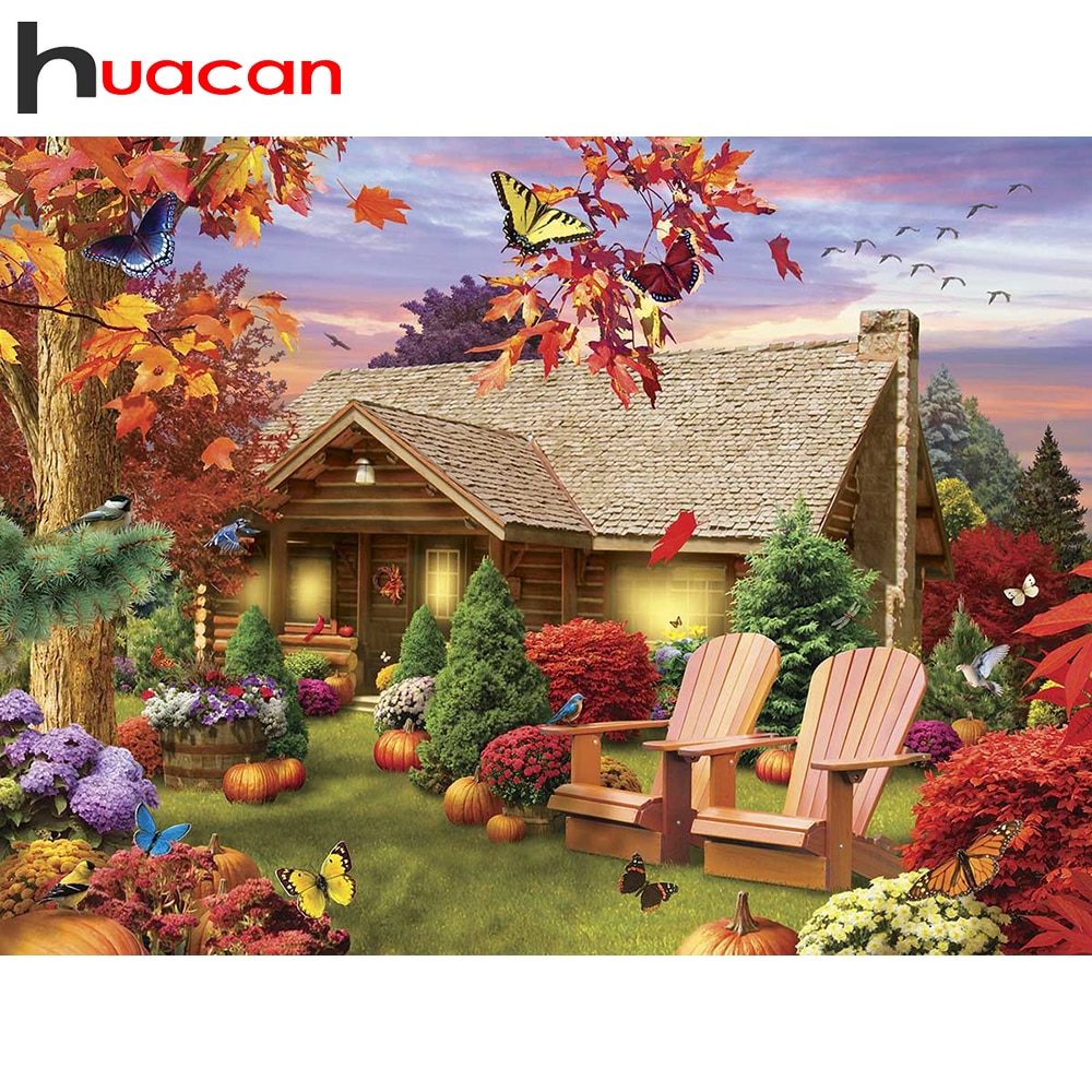 Huacan Diamant Schilderen Kit Huis Landschap Decoraties Voor Huis Mozaïek Tuin Landschap Handgemaakte Cadeau Muurstickers