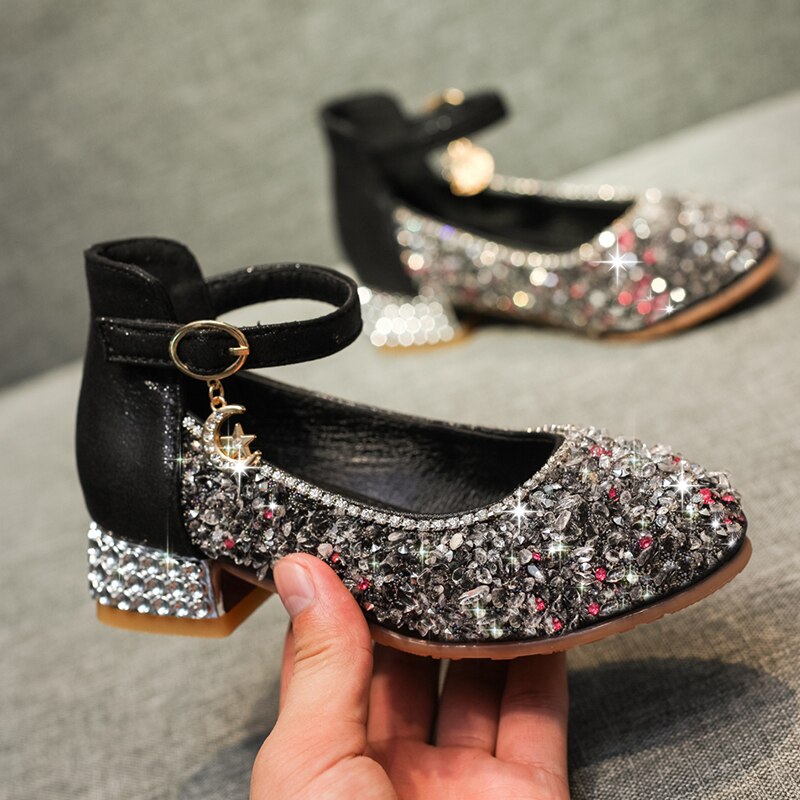 Forår piger læder sko børnesko til pige prinsesse glitter lav hæl rhinestone børn piger festsko sjd 004
