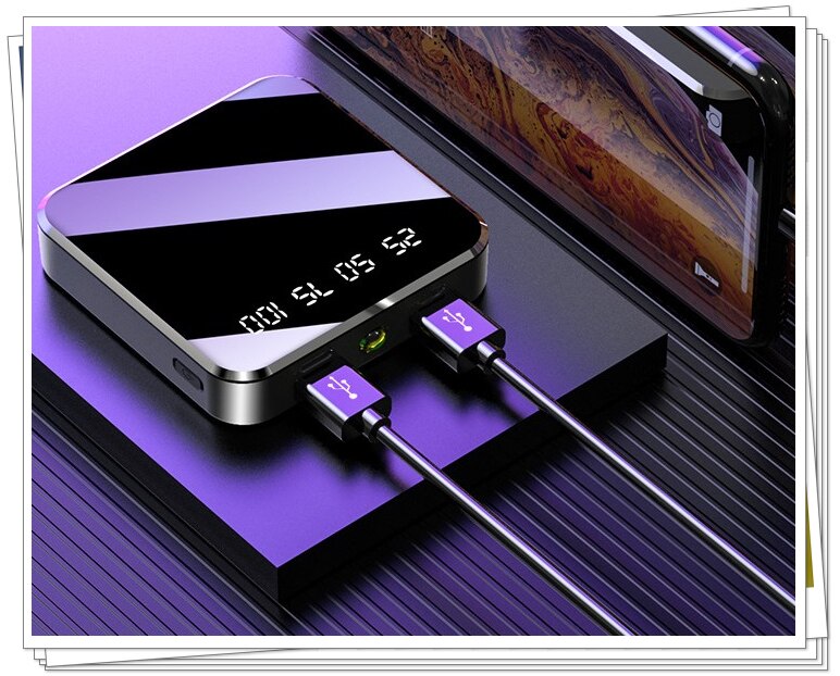 Mini Power Bank 20000 mAh 5V 2A Spiegel Screen Poverbank voor xiaomi Iphone Externe Batterij Draagbare Oplader 20000 mAh powerbank