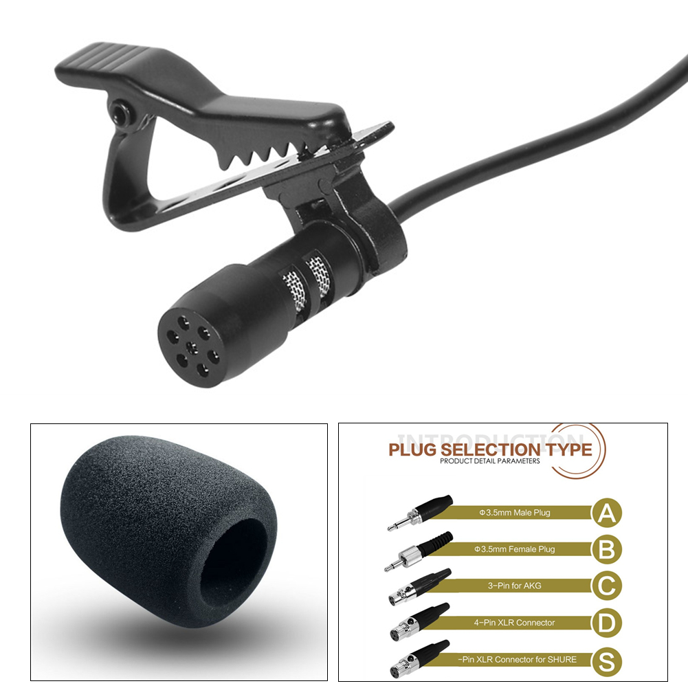 3.5Mm Zwart Lavalier Revers Microfoon Miniatuur Broadcast Voor Draadloze Systeem Met Een Metalen Clip En Een Voorruit