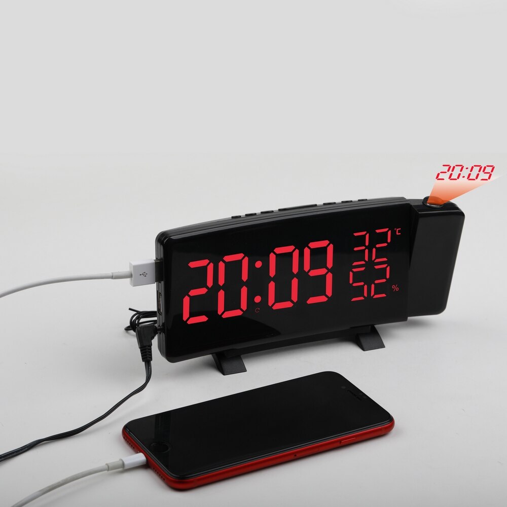 Projection LED Digital Alarm Clock Electronic Desktop FM Radio Clock Projector Alarms Time Snooze Wake UP For Bedroom Table