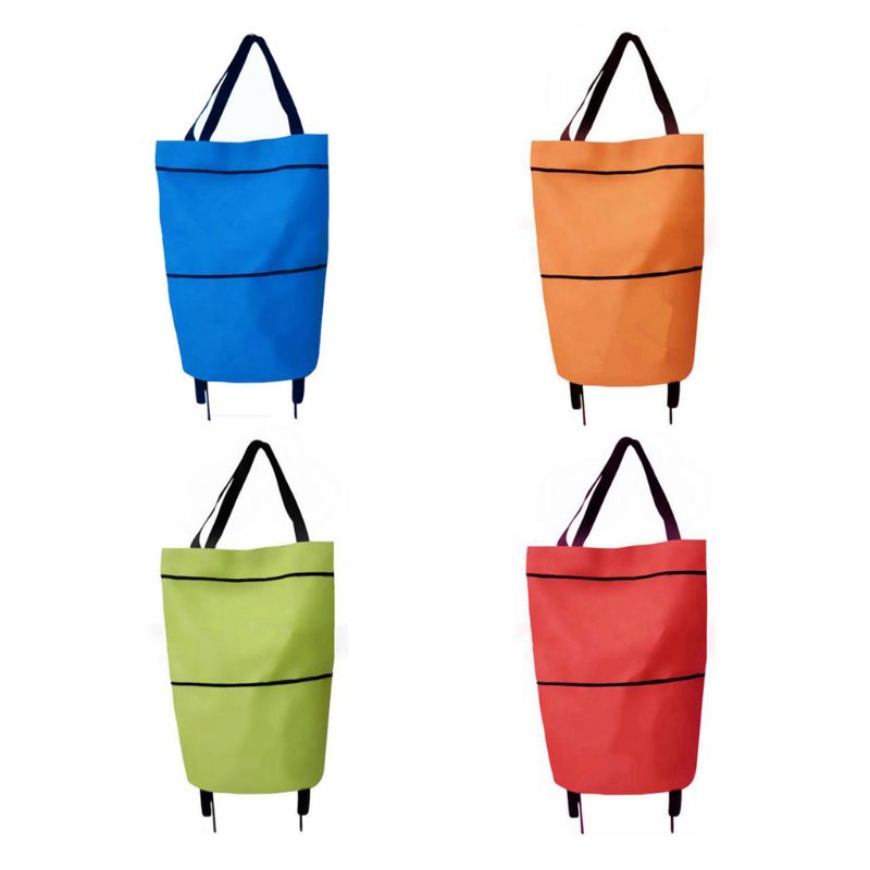 Portable Foldable Shopping Trolley Bag Cart Waterproof Oxford Tote Basket Reusable Grocery Rolling Wheels Shopping