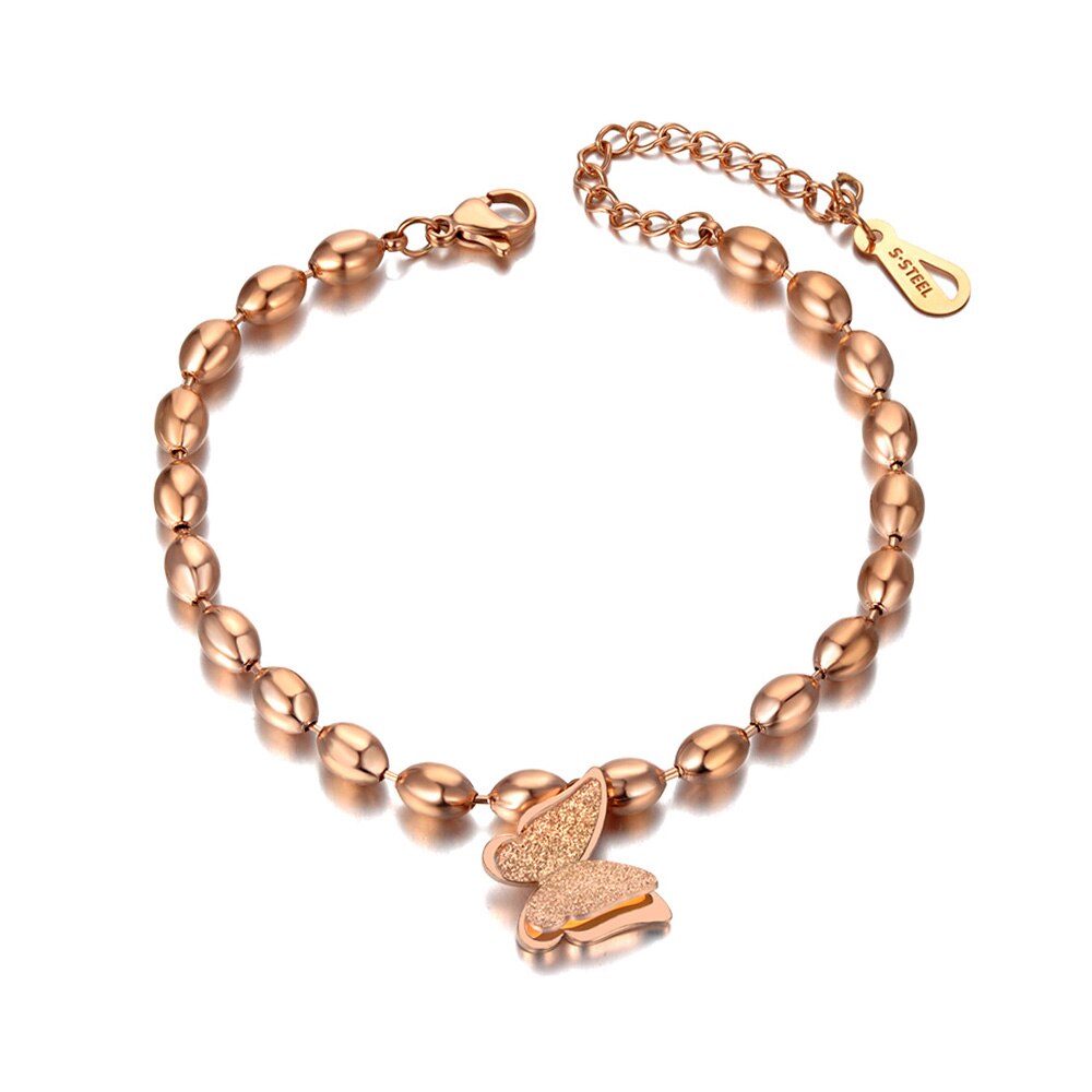 Lokaer Titanium Rvs Vlinder Charme Armbanden Voor Vrouwen Rose Gouden Ketting Link Animal Armband Sieraden B20064: Default Title