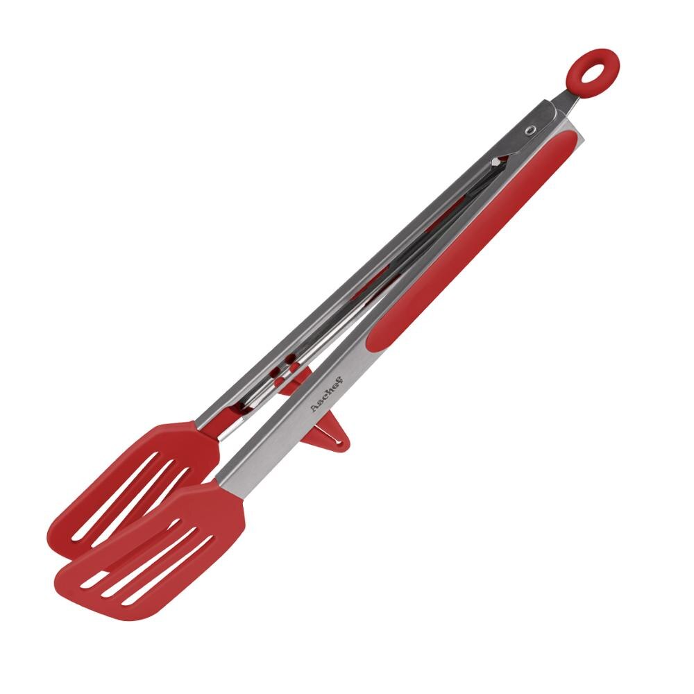 Kitchen Cooking Tongs 12 / 9 inch turner Heat Resistant Stainless Steel with Silicone Stand For Salad Pasta Steak: Spatula tong 12 inch