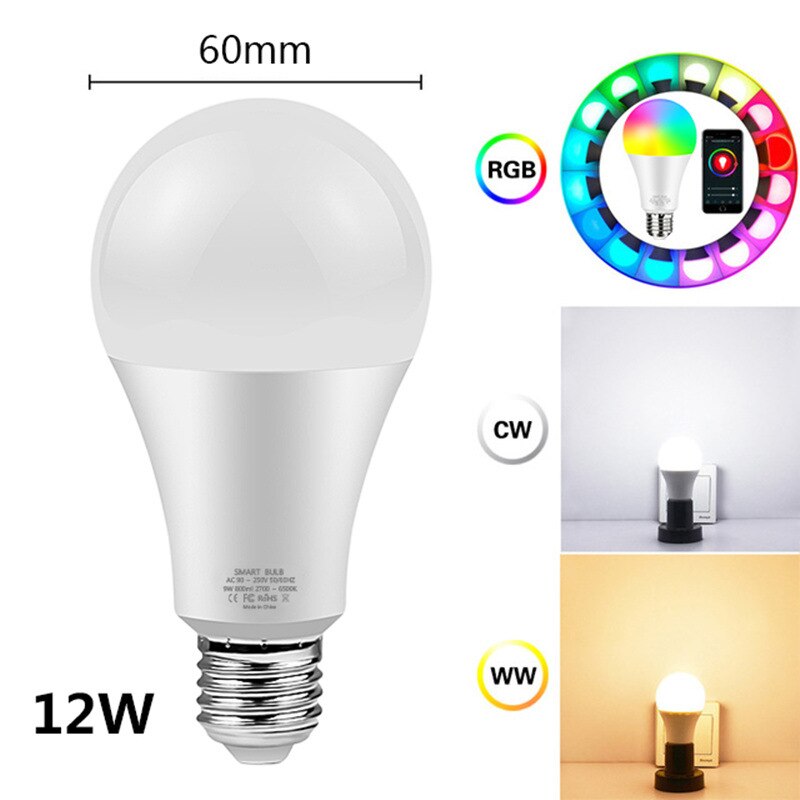 Smart Blub Wireless WiFi Bluetooth 4.0 RGB Lamp 12W LED Magic RGBW RGBWW Home Light Bulb E27 B22 Color Change by App IOS/Android