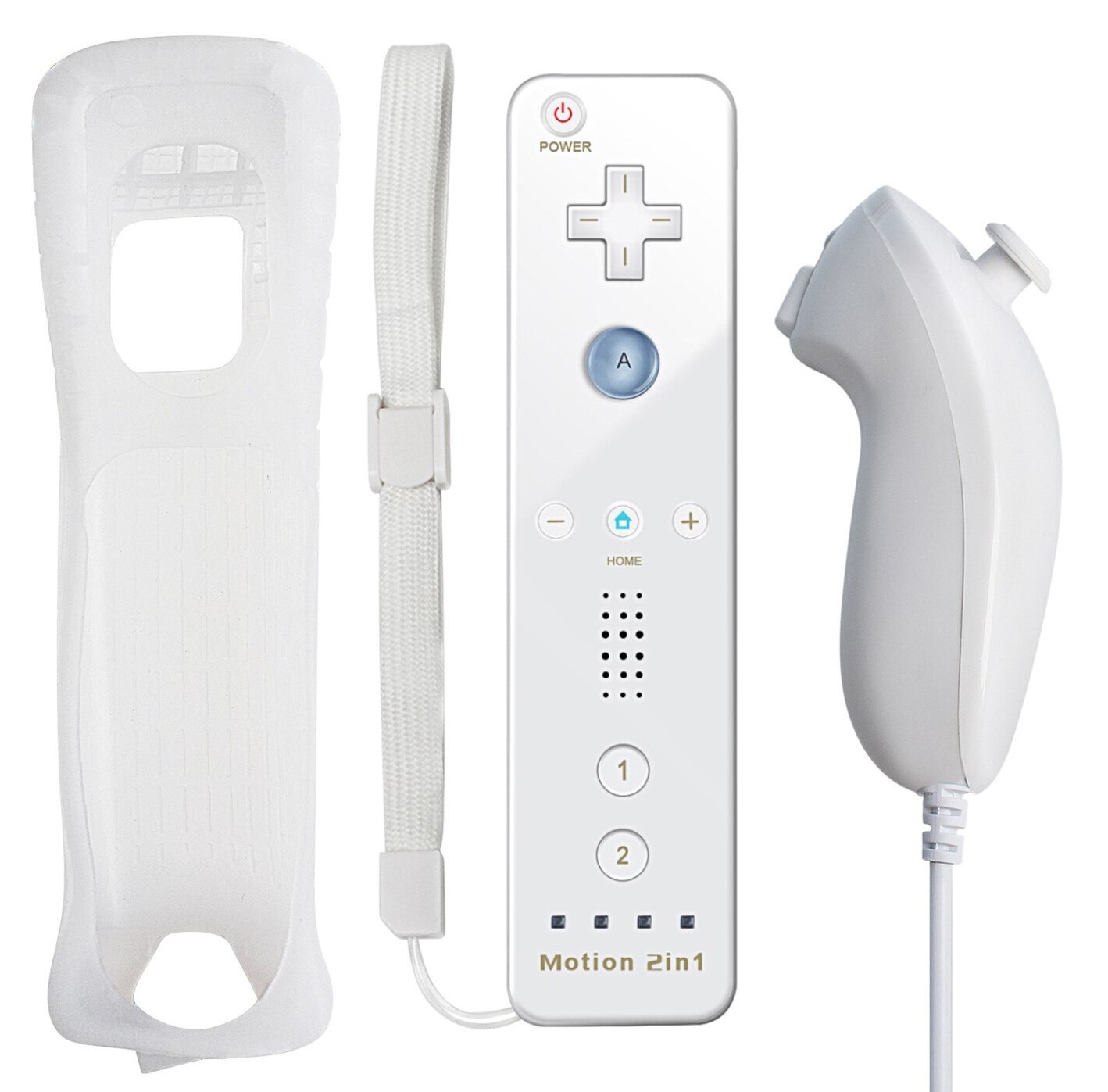 Pack Mando Wii Remote con Wiimotionplus incorporado + Nunchuck Compatible Wii BLANCO, 2 en 1Mando Inalámbrico para Nintendo Wii, Joystick con Motion Plus y Nunchuck , incluye funda protectora Silicona