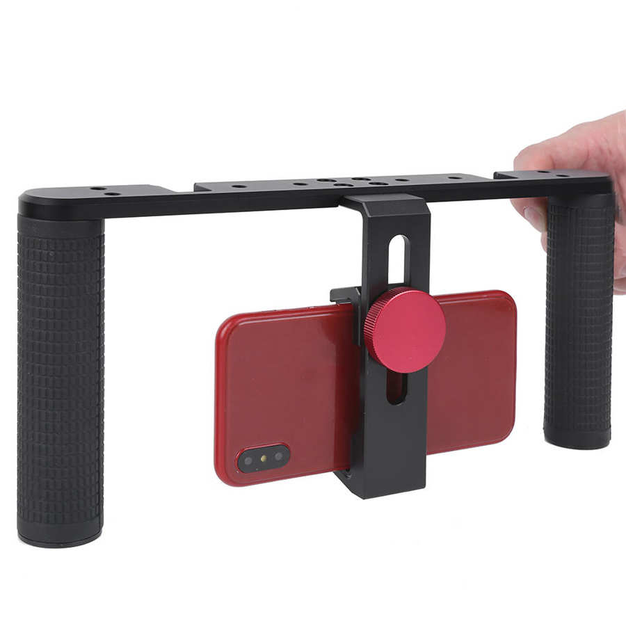 Handheld Mobiele Telefoon Kooi Rig Smartphone Video Filmmaken Beugel Met Dual Cold Shoe Mount Voor Microfoon Led Licht Invullen