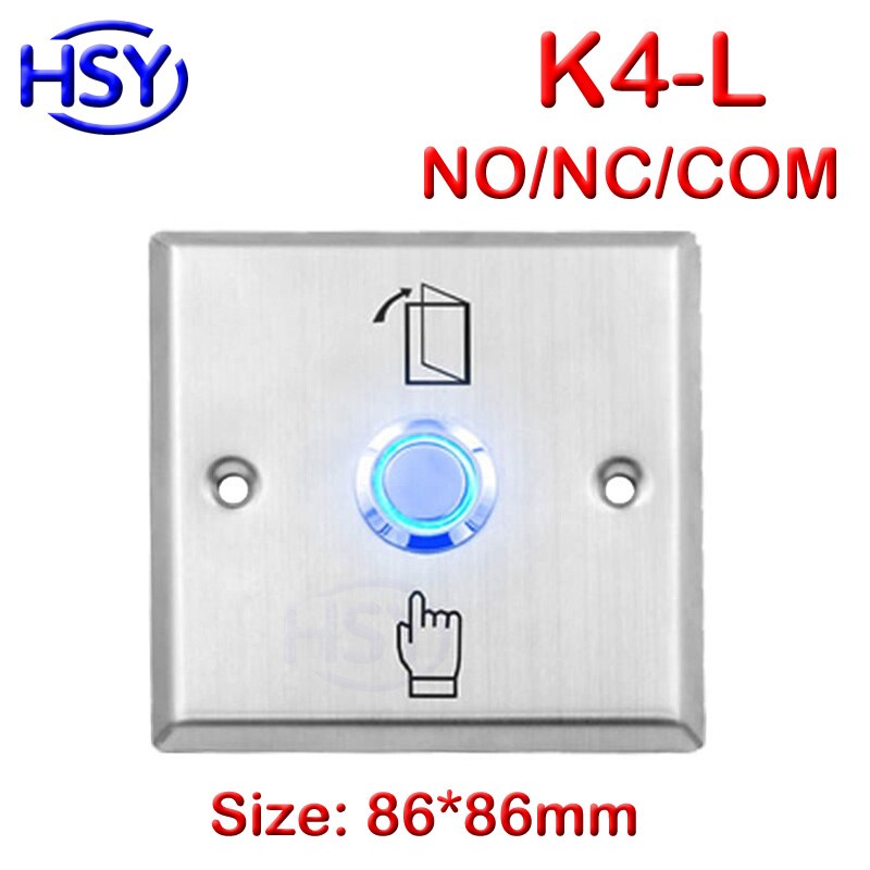 HSY Stainless Steel Door Release Exit Button Optional LED Blue Backlight Emergency Push Switch For Access Control System: K4-L with LED