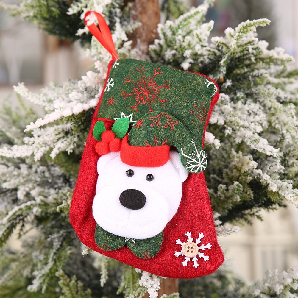 Kerst Kous Mini Sokken Xmas Tree Opknoping Decor Kerstman Candy Bag Kous Sack Xmas Candy Bag: Bear