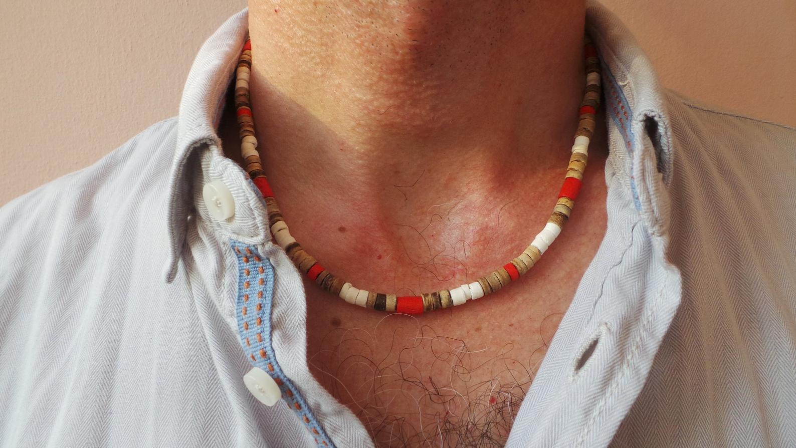 Collar de cuentas para hombre, collar africano, collar de surfista, collar para hombre: A13