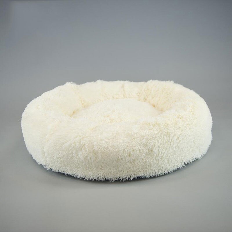 Afneembare ronde hondenmand donut knuffel rond kussen huisdiermand zelfverwarmende en gezellige huisdiermanden met rits en ondersteunende bodem: Wit / 60 60 20cm