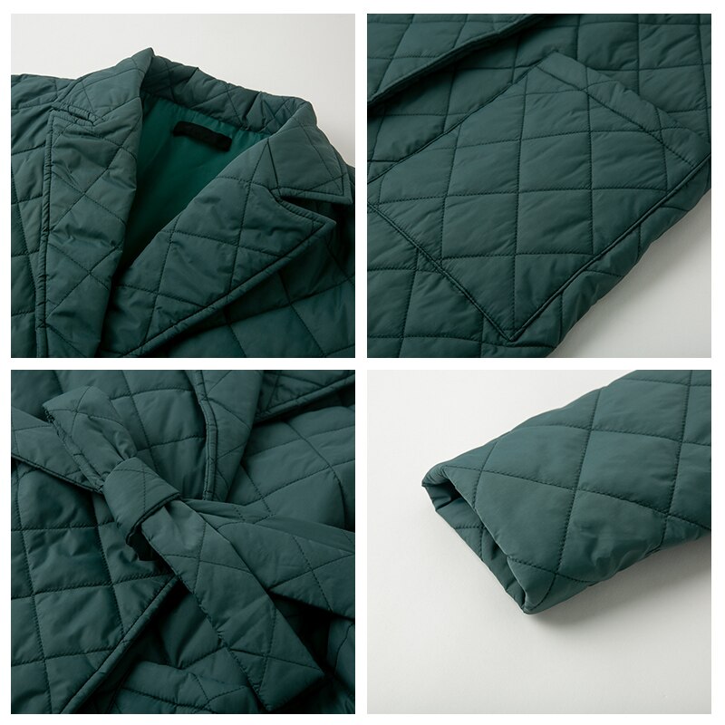 LUZUZI-abrigo largo argyle para mujer, parkas finas con cuello, abrigo con cinturón, abrigo a cuadros para invierno