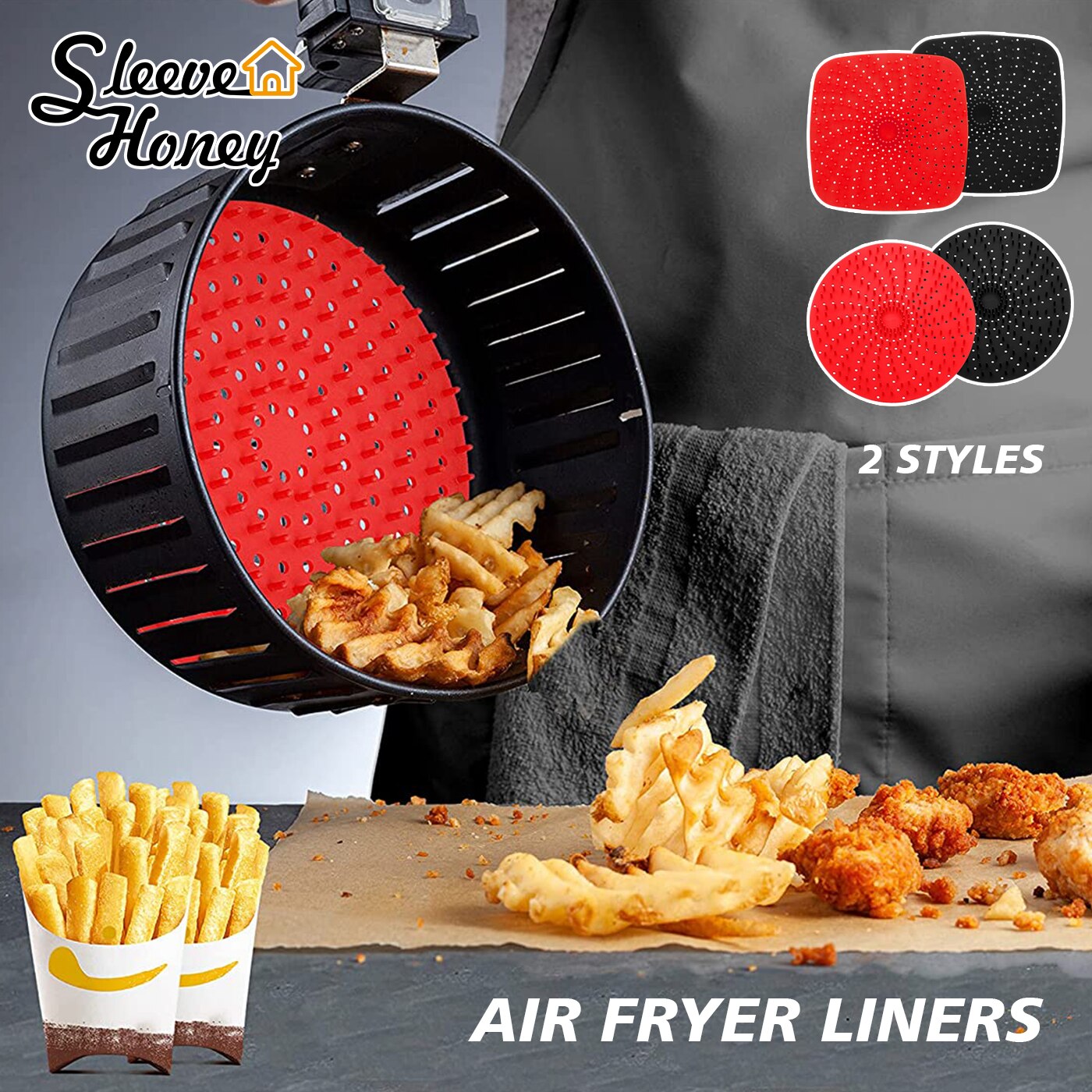 Tapis de revêtement pour friteuse à Air, en Silicone de alimentaire, réutilisable, antidérapant, rond, panier de cuisson à la vapeur, accessoires pour friteuse à Air