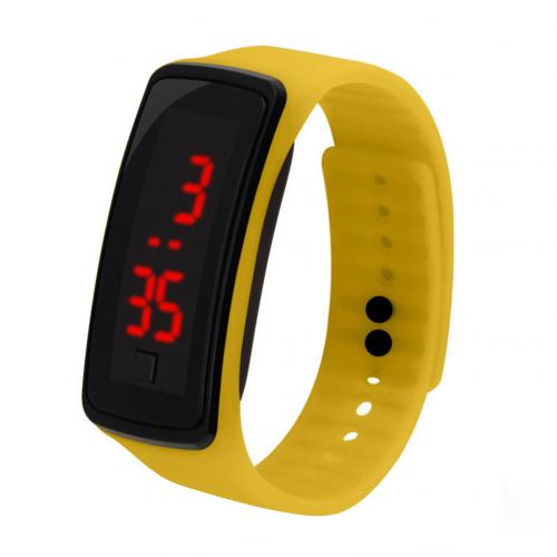 Children Kids Silicone Band LED Screen Electronic Digital Sports Wrist Watch Smart Bracelet Band: YELLOW
