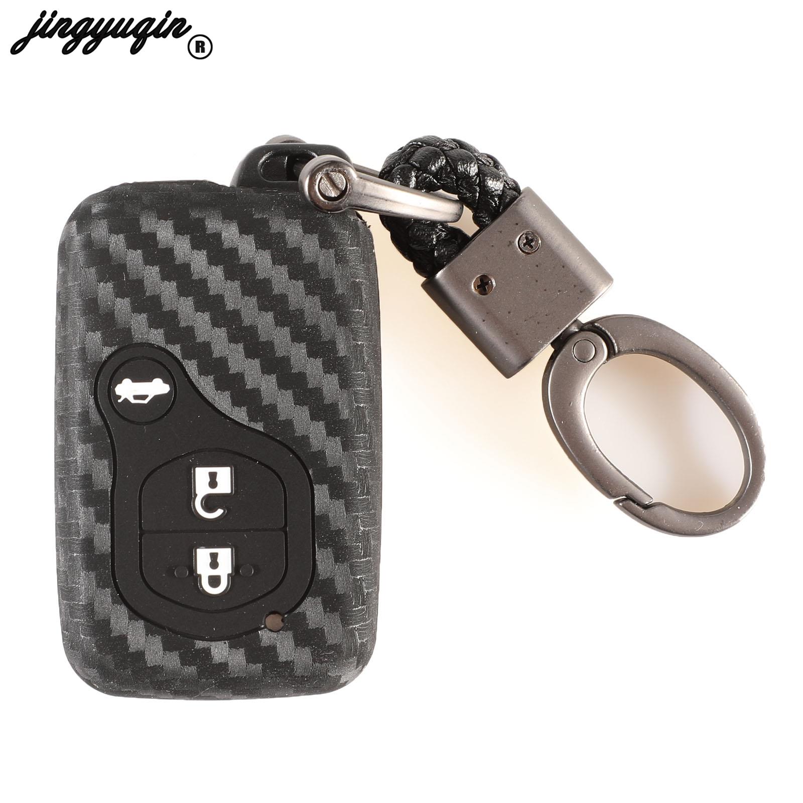 Jingyuqin kolfiber nyckelskydd för toyota land cruiser prado 150 camry prius crown subaru foreste xv nyckelring silikonhållare: V kort flätningsring