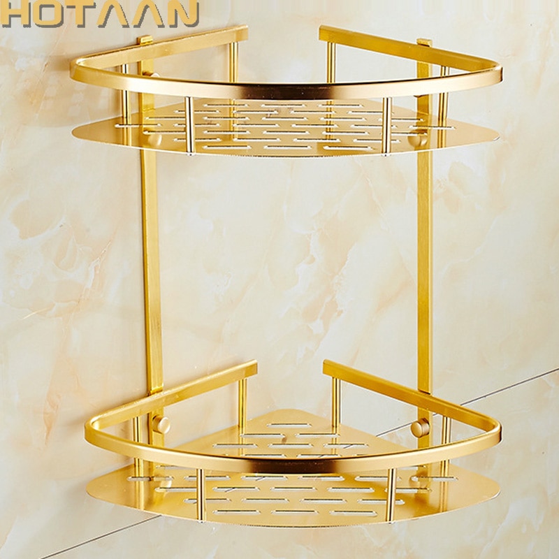 Wand Montiert Gold Farbe aluminium Badezimmer Dusche shampoo Regal Korb Halter Doppel Schicht YT-7026