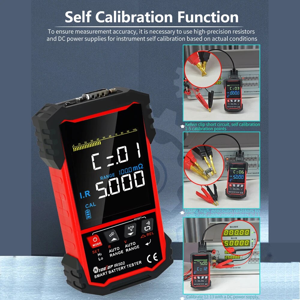 TOOLTOP IR502 ±120V 500Ω Battery Internal Resistance Tester 4-Wire Kelvin Test Lead-acid Lithium Nickel-cadmium Batteries Tool