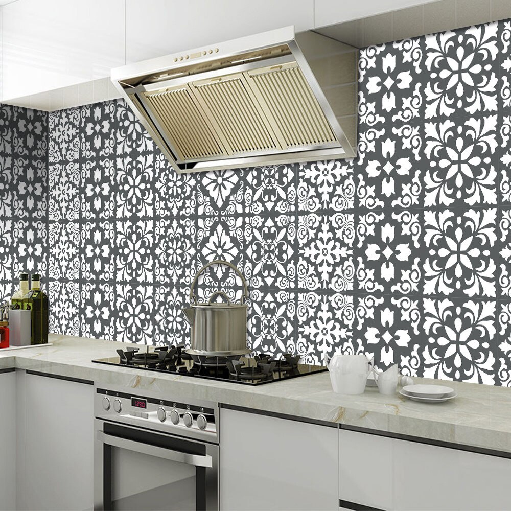24pcs Backsplash Kitchen Tile Sticker Waterproof Self Adhesive Retro Wall Stickers Moroccan Floor Tiles Sticker Decor Bathroom