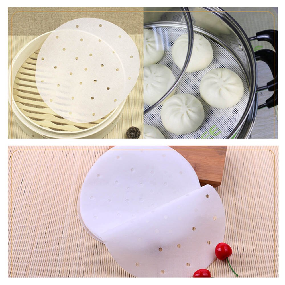 50/100 st bambu korg ångpapper kök matlagning bambu ångare dim sum papper under ånga matta runda non stick ångpapper