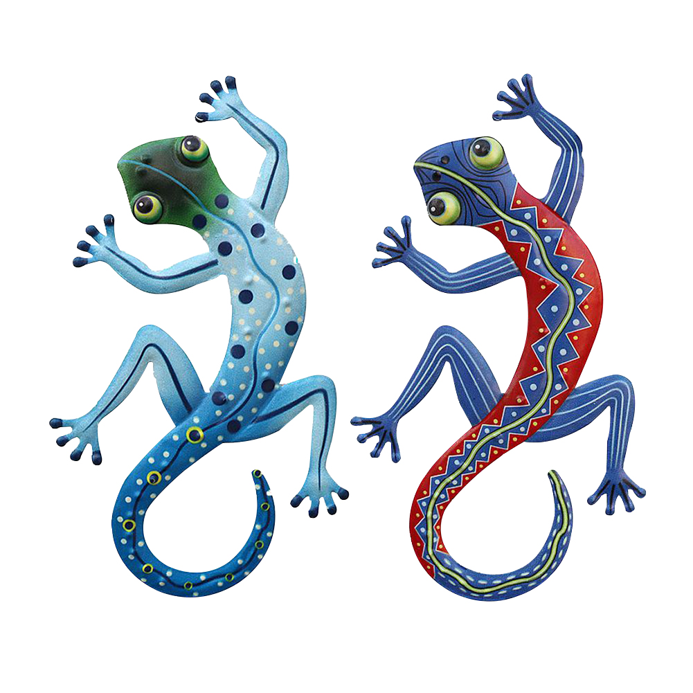 2 stk håndværk væg dekoration hegn hjem statue metal gecko håndlavet kunst firben udendørs skulptur have gård små børn