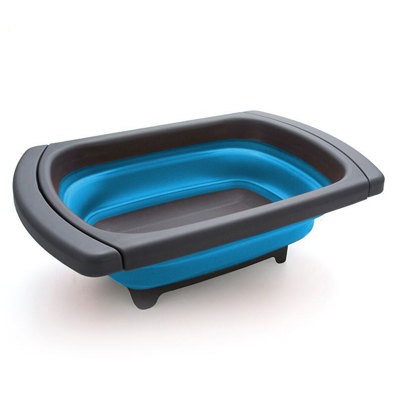 Colador plegable ecológico para frutas y verduras, colador de cocina, cestas de drenaje plegables con asas retráctiles: Blue