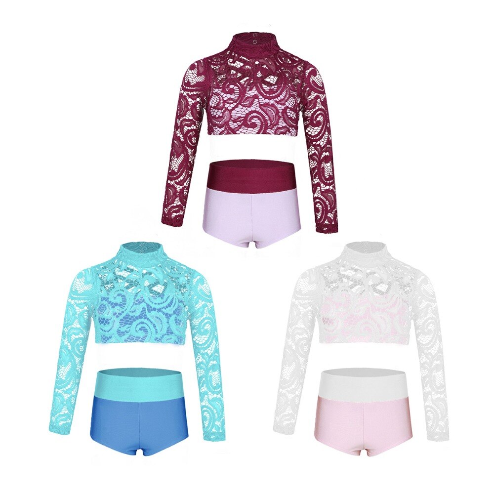 Børn piger ballet dans kostume moderne jazz hiphop stang tøj ballerina lyrisk dans slid lange ærmer crop top og trusser