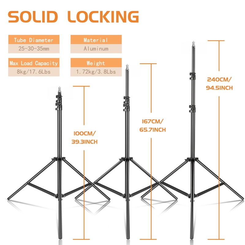 Kraftigt let stativ 2.4m 2m justerbart luftpolstret metalfotografering tykkere stativ til fotostudie speedlight
