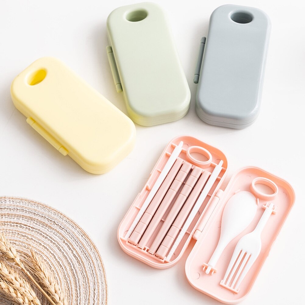 Couverts de voyage Bento baguettes fourchette cuillère pliable ensemble avec boîte de rangement