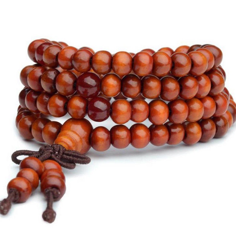 6mm Natuurlijke Sandelhout Boeddhistische Boeddha Meditatie Houten Kralen Mala Armband Voor Vrouwen Mannen Gebed Rozenkrans Opknoping Decoratie: Orange