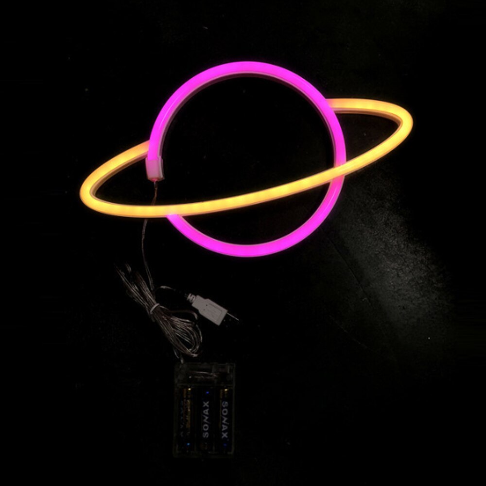 Led neonlampe farverig elliptisk planetformet skilt neonlys til bar fest bryllup hjem indretning atmosfærisk lampe