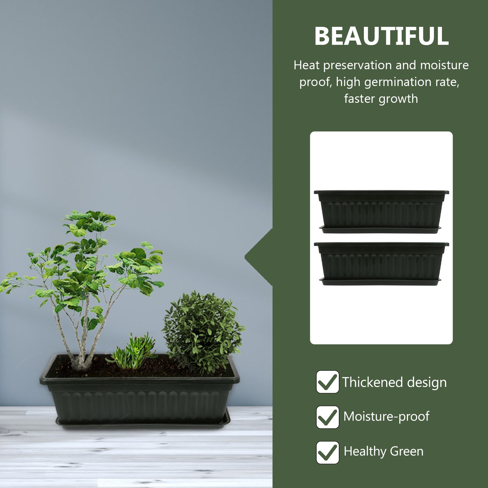 2Pcs Rectangular Flowerpot Vegetables Planting Pots Plants Pot for Home Balcony Garden